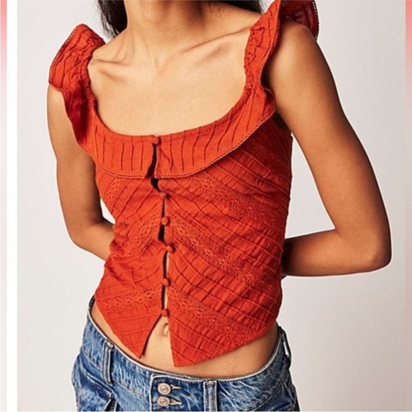 FREE PEOPLE Orange Sleeveless Ruffled Blouse - Picture 3 of 9